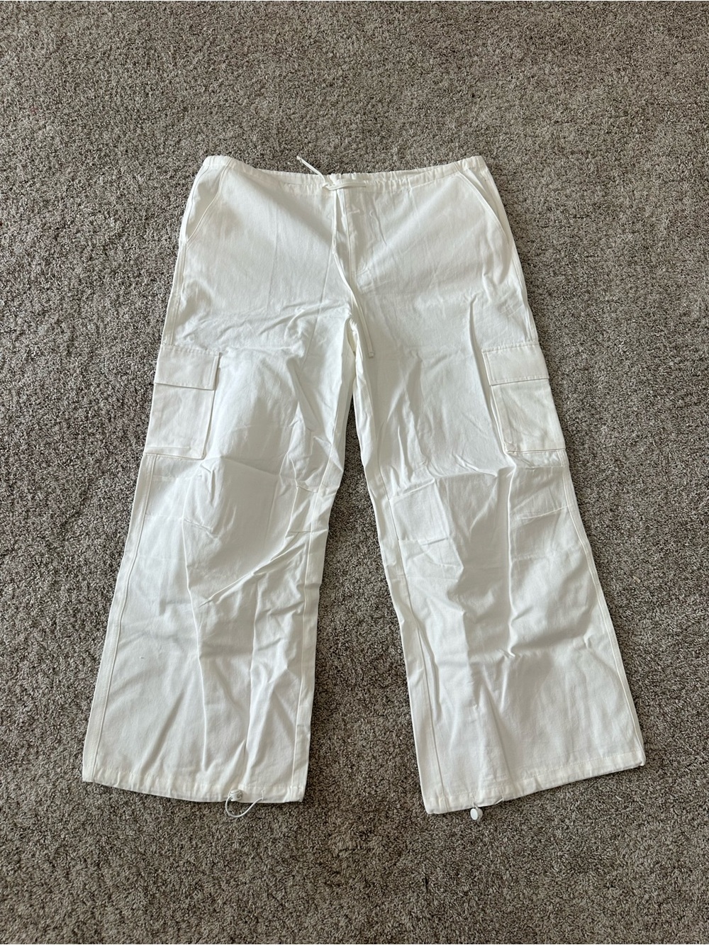 Cider White Wide-Leg Cargo Pants with Drawstring